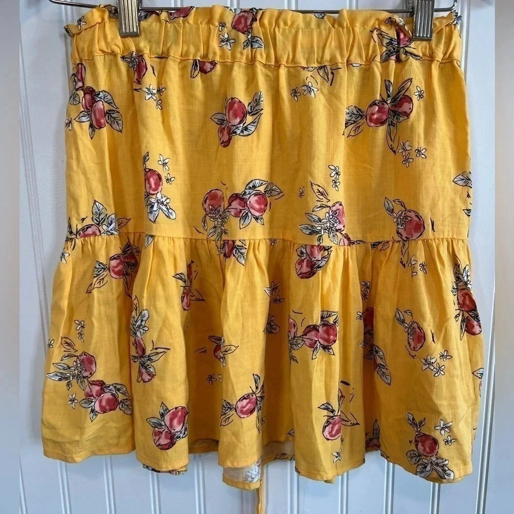Copper Key Yellow Peach Floral Print‎ Tiered Ruffle Mini Skirt CJ6473PCR Small